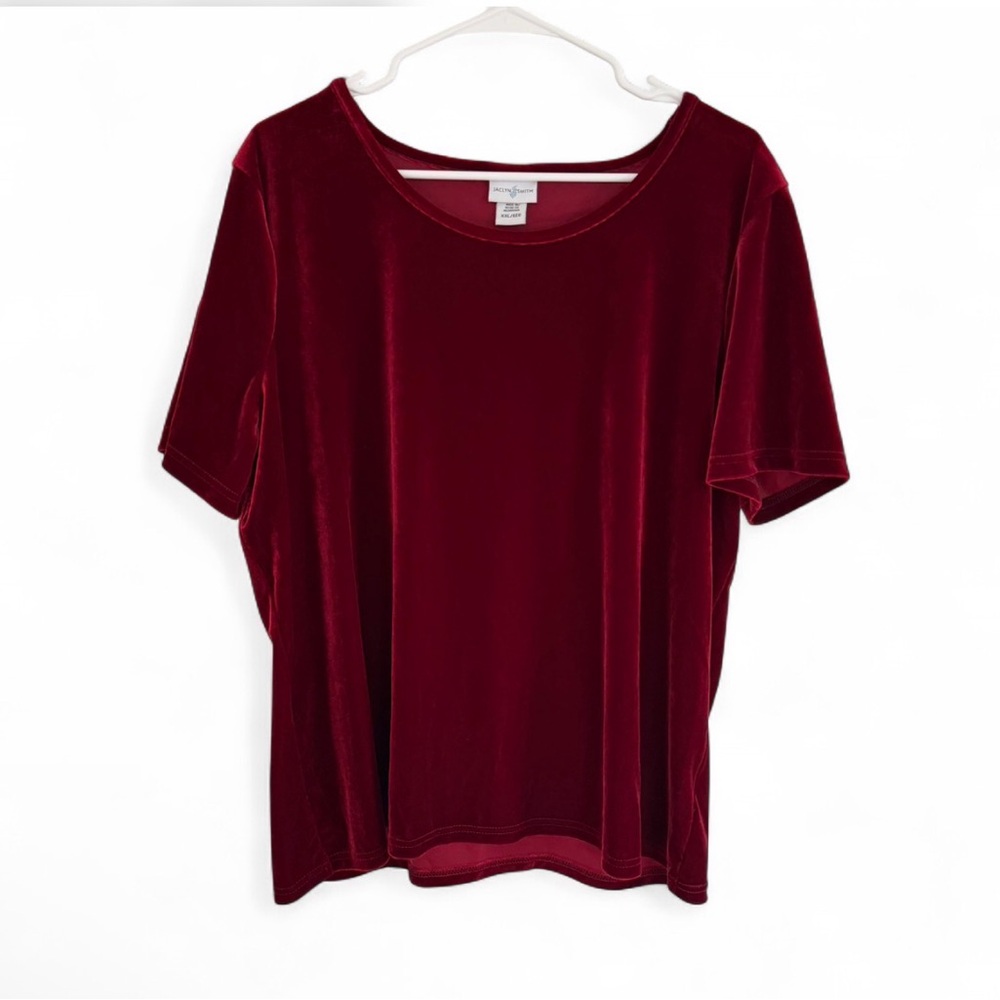 Jaclyn Smith Women’s Red Velvet Short Sleeve Top Size XXL Holiday Festive VTG